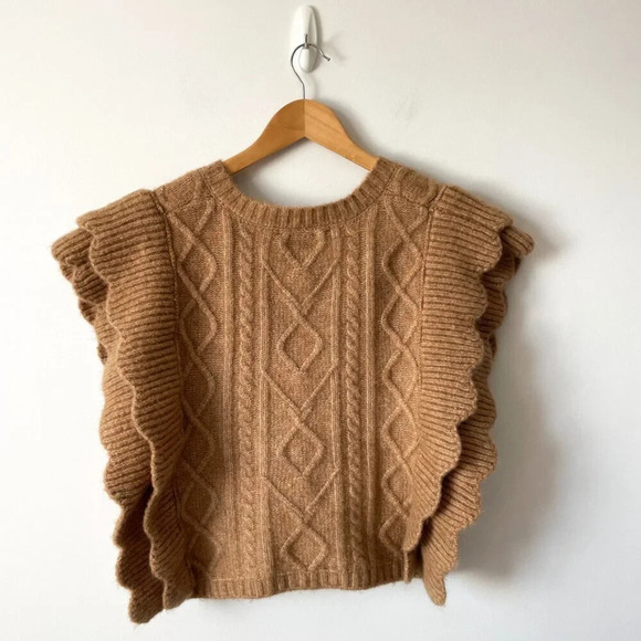 Zara  Cable Knit Ruffle Sweater Vest Alpaca Wool Blend Tan NWT Size Medium - Picture 8 of 10
